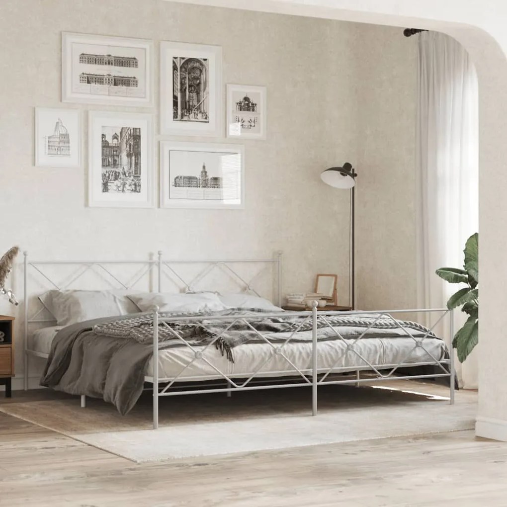 Estrutura de cama com cabeceira e pés 200x200 cm metal branco