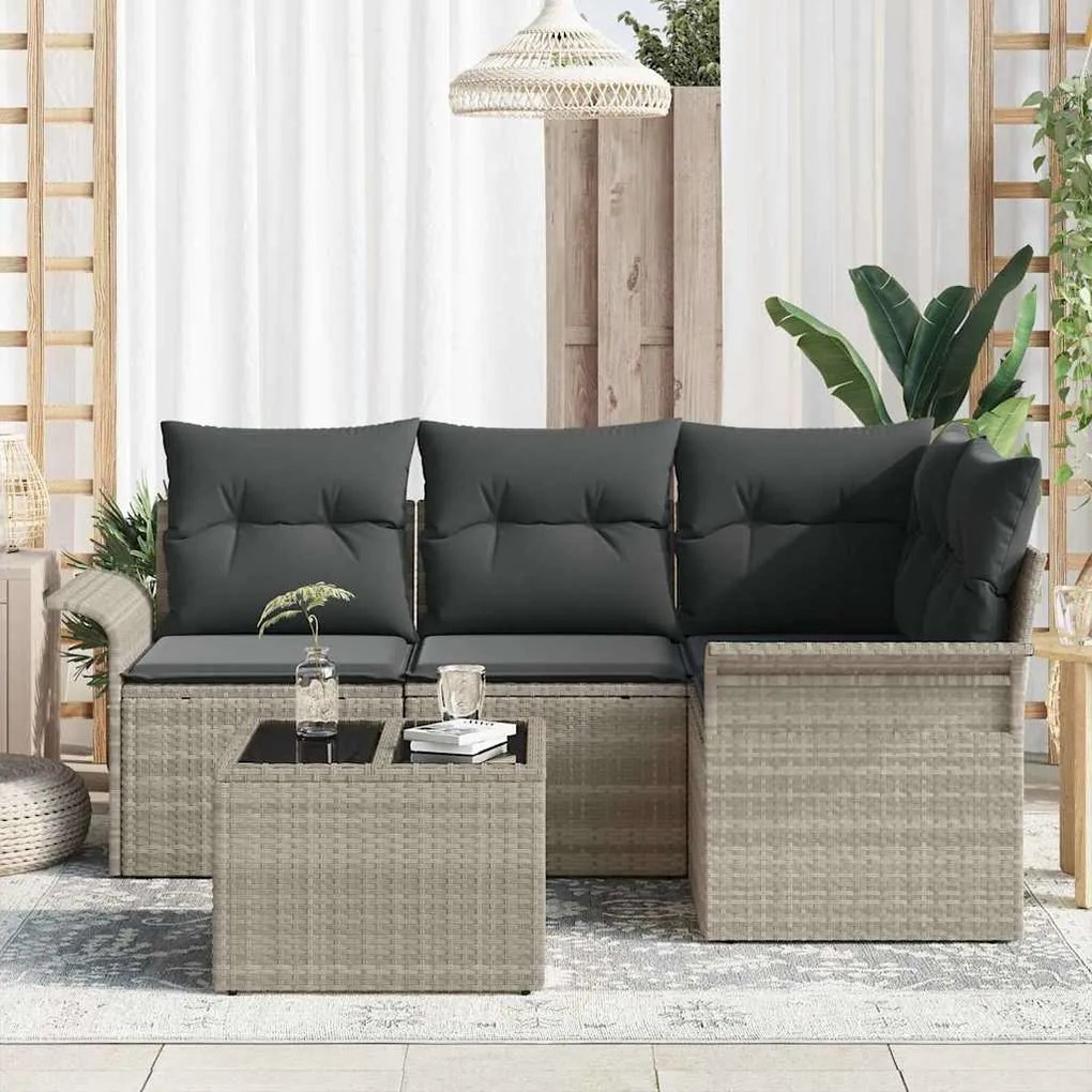 Conjunto de Sofá de Jardim vidaXL de 5 Peças com Almofadas Cinzento Ra