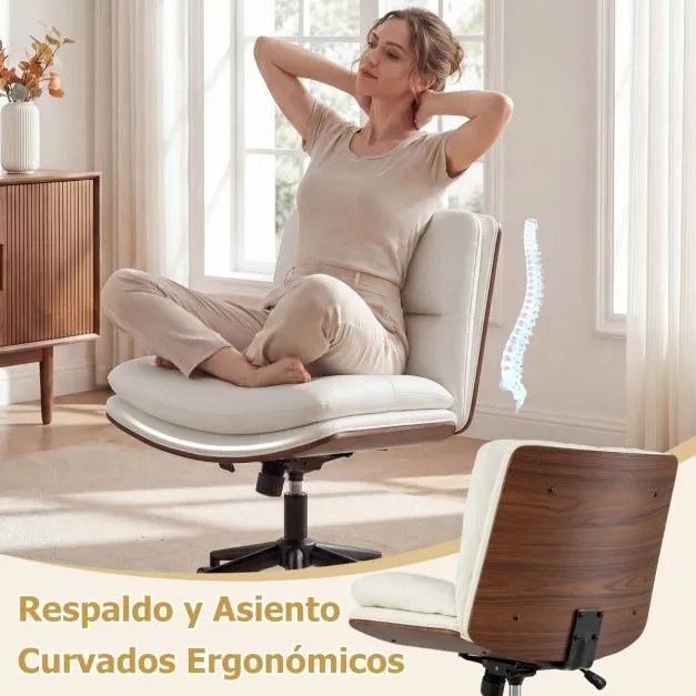Cadeira de escritório ergonómica, sem braços, com altura ajustável de 85 a 93 cm, encosto reclinável e assento almofadado, Branca