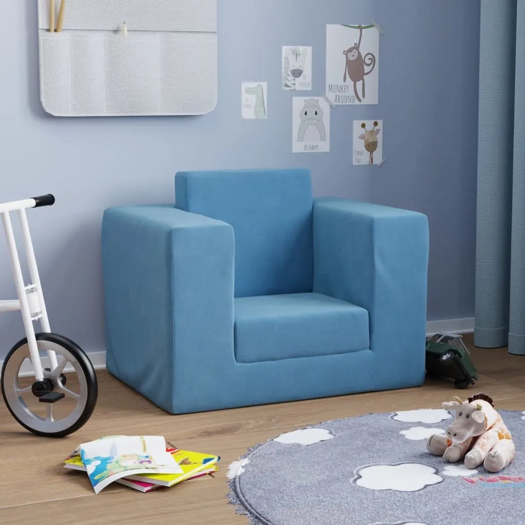 vidaXL Sofá-cama infantil pelúcia macia azul