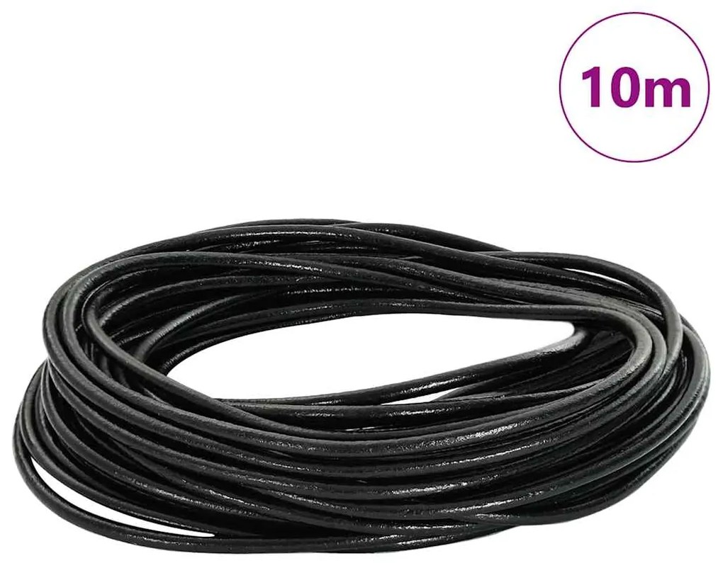 vidaXL Corda de Couro Preto Ø2,5 mm x 10 m Couro