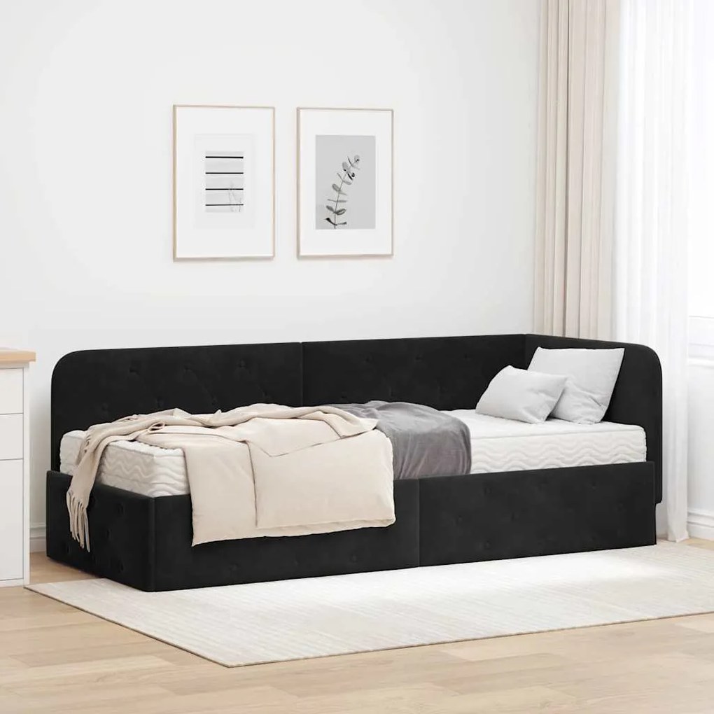 vidaXL Estrutura de Cama de Canto com colchão Preto 80 x 200 cm Veludo