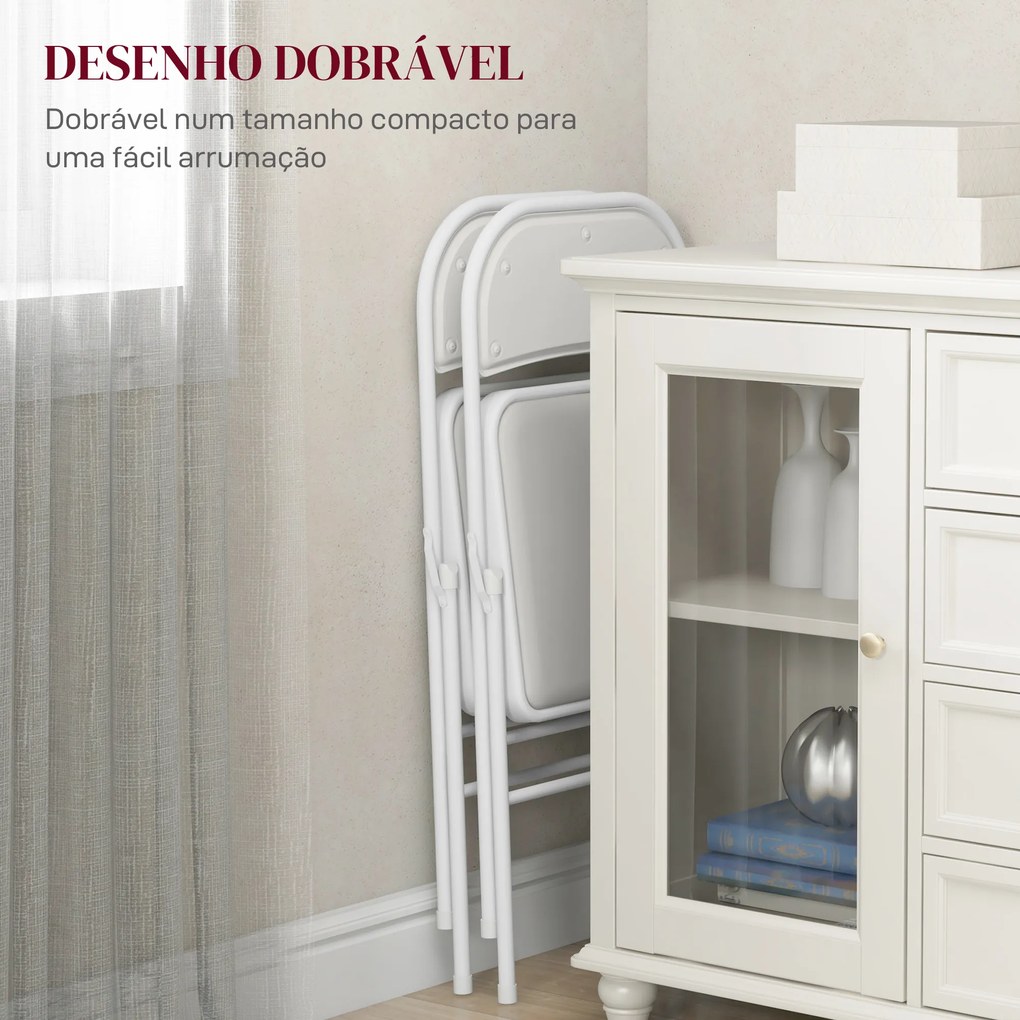 Conjunto de 2 Cadeiras Dobráveis com Encosto e Estrutura de Aço (MESA NÃO INCLUIDA) para Sala de Estar escritório Estúdio 45x46x78 cm Branco