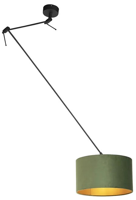 Candeeiro de suspensão preto com cúpula em veludo verde com dourado 35 cm - Blitz Country / Rústico