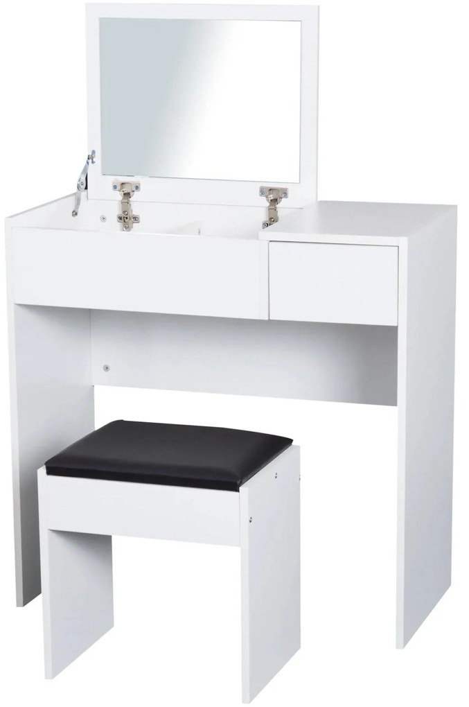 HOMCOM Toucador de Maquilhagem com Branco e Tampa Dobrável Mesa de Maquilhagem com Compartimentos e Gaveta 80x40x79cm Branco