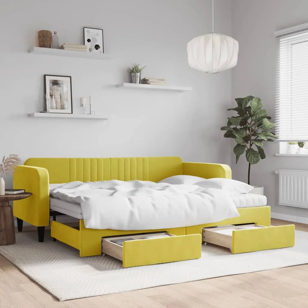 3197133 vidaXL Sofá-cama com gavetão e gavetas 80x200 cm veludo amarelo