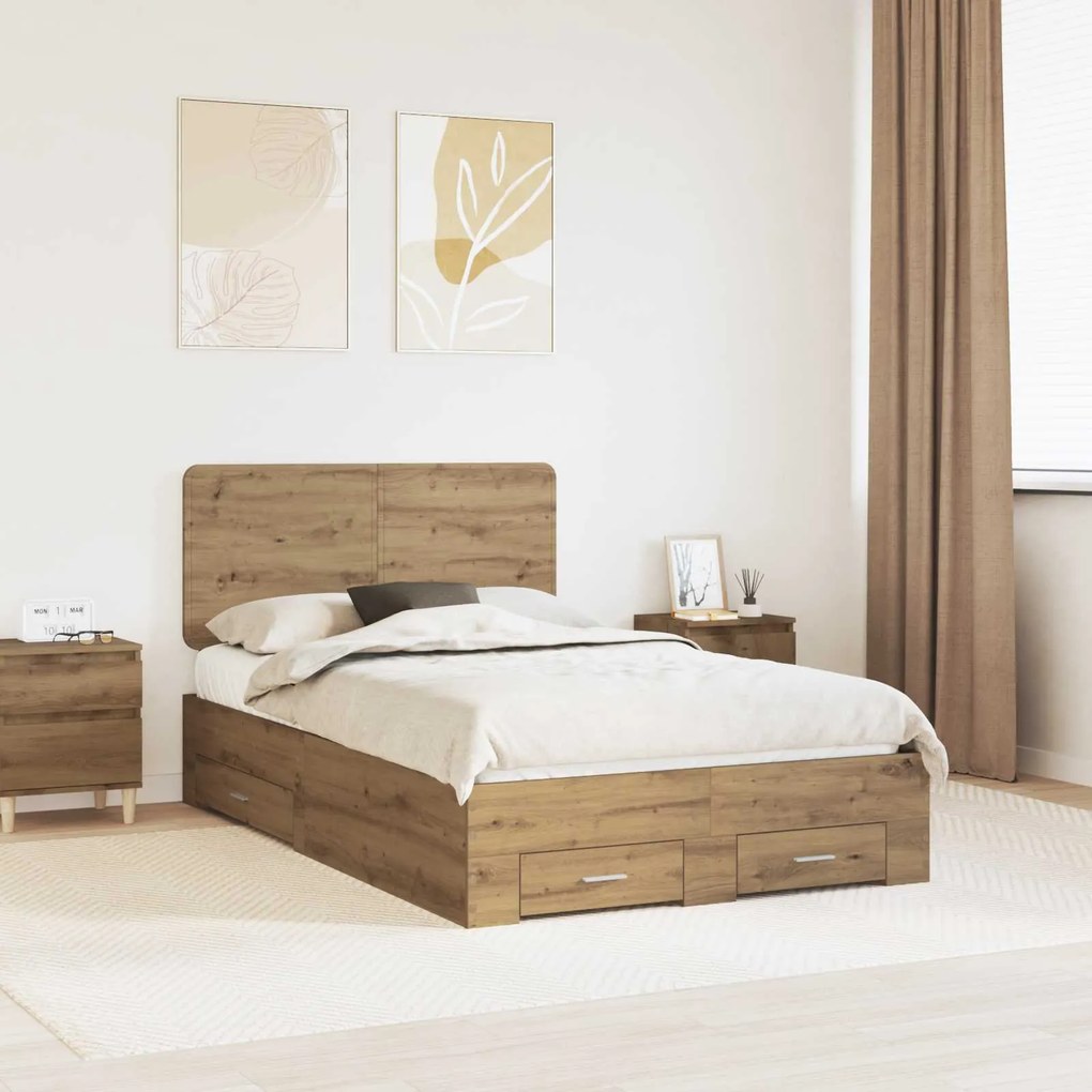 vidaXL Estrutura da Cama com cabeceira Carvalho Artesanal 120 x 200 cm