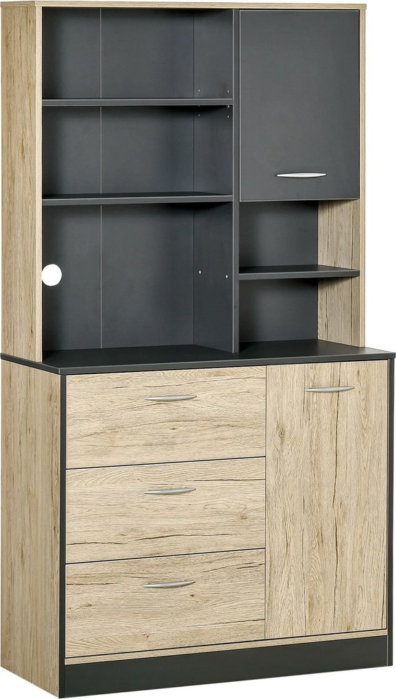 HOMCOM Buffet de Cozinha Bicolor com 2 Portas, 3 Gavetas e 3 Prateleiras - Carvão Claro e Cinza | Aosom Portugal