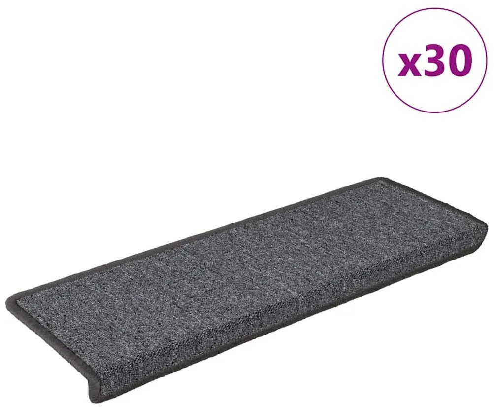 vidaXL Tapetes de escada 30 peças 65x21x4 cm cinza escuro com borda retangular