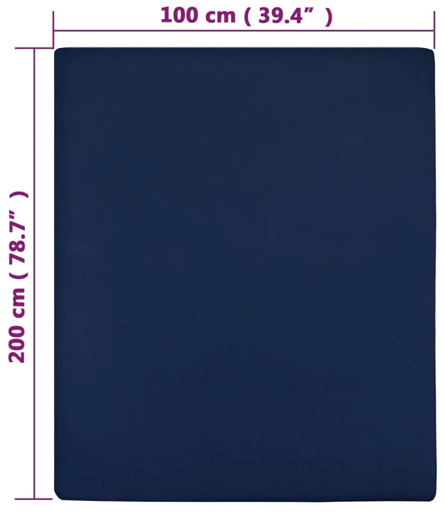 Lençóis ajustáveis 2 pcs 100x200 cm algodão jersey azul marinho