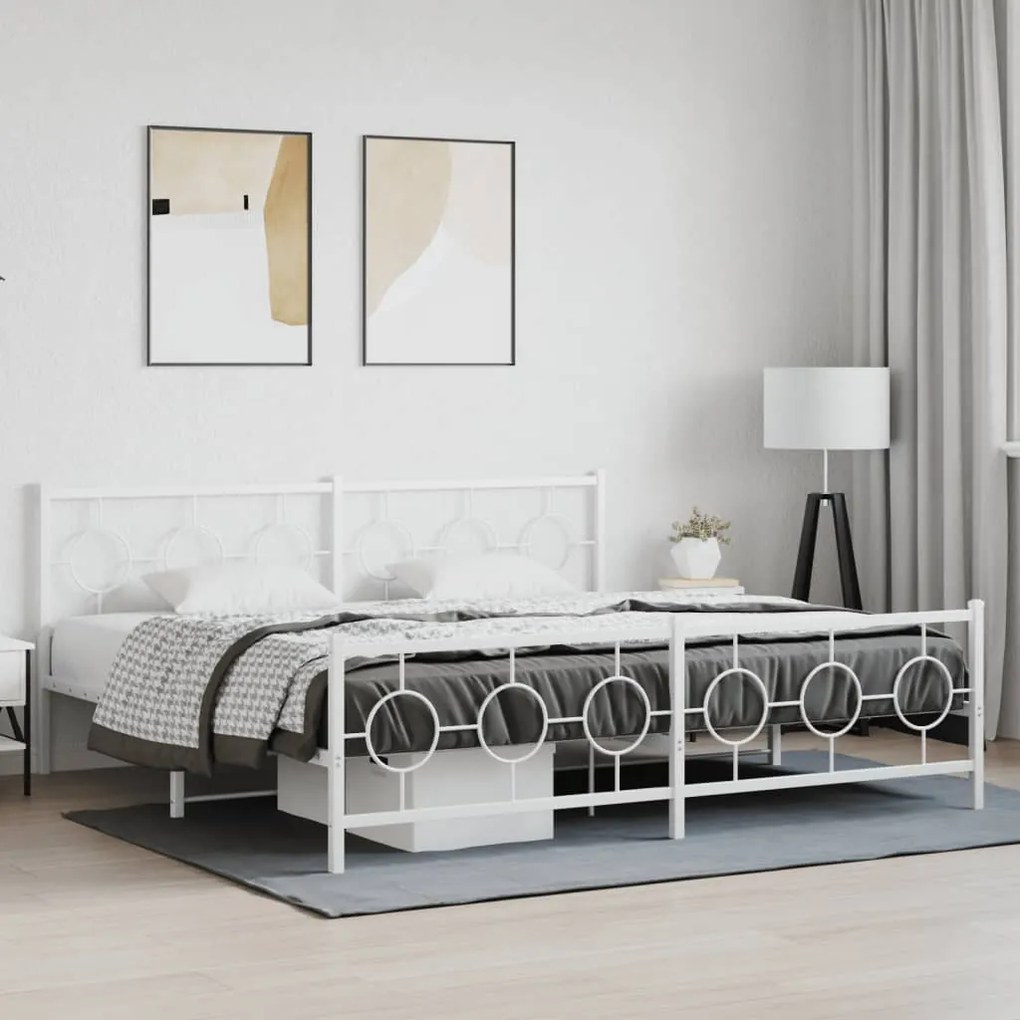 vidaXL Estrutura de cama com cabeceira e pés 193x203 cm metal branco