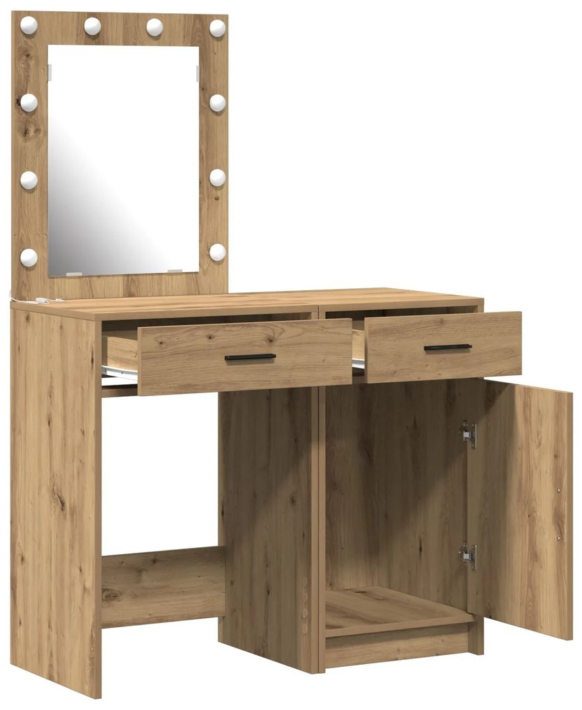 Conjunto de Mesa de Toucador de 2 Peças com LED em Madeira engenheirad