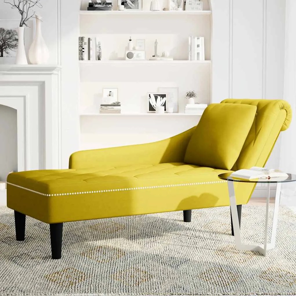Chaise lounge c/almofada/apoio de braços direito veludo amarelo