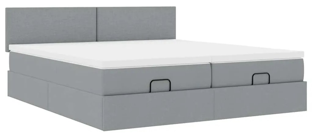 Estrutura de cama otomana com colchões tecido cinzento claro