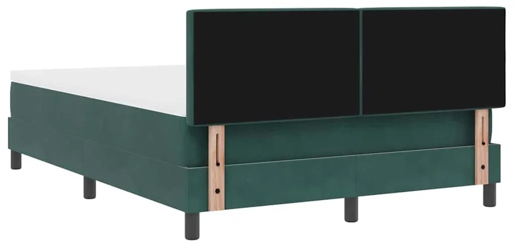 Cama Box Spring com Colchão e LED Verde Escuro 140x200 cm Veludo
