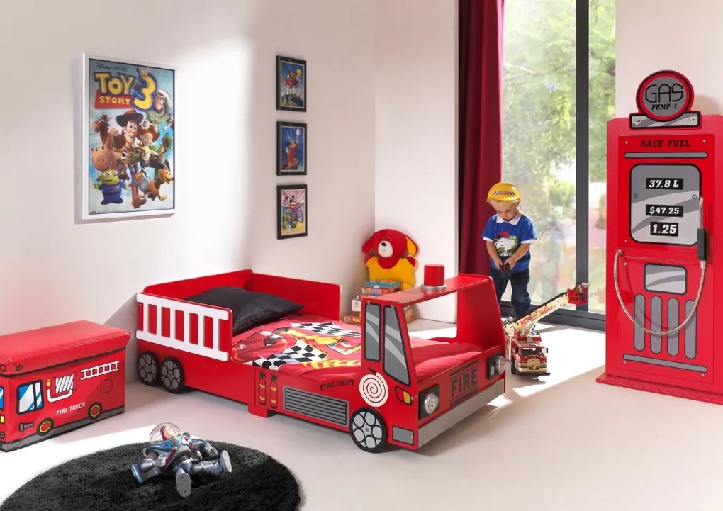 Conjunto Cama Infantil Camião Bombeiros TODDLER + GUARDA ROUPA BOMBA GASOLINA VERMELHO