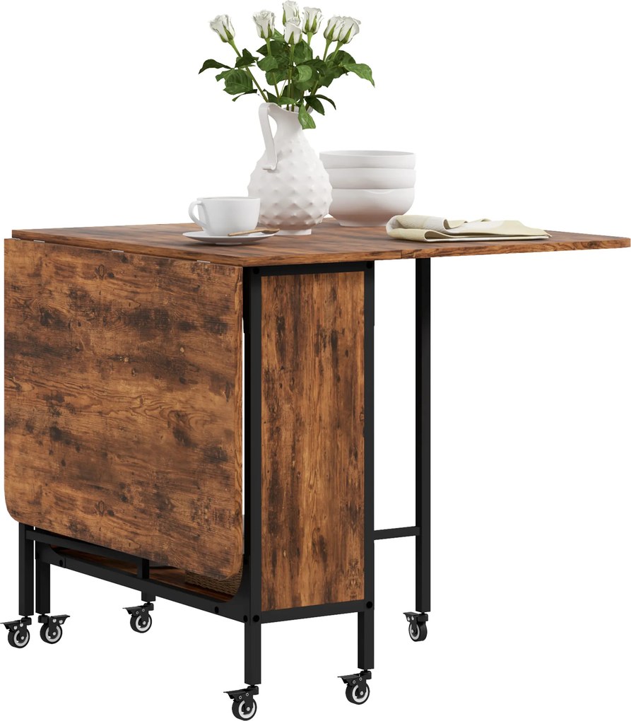 Mesa de cozinha dobrável e extensível para sala de jantar 130 x 80 x 74 cm (CADEIRAS NÃO INCLUIDAS), com Rodas, para até 6 pessoas, prateleira integra