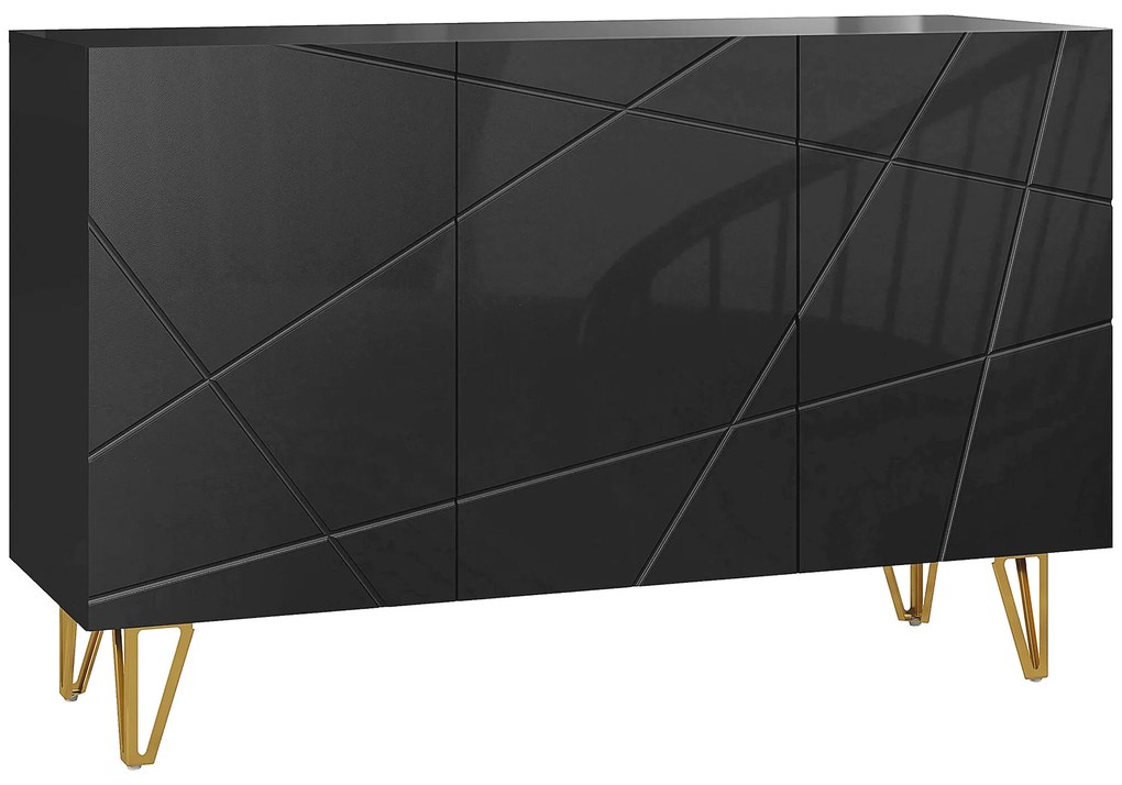 HOMCOM Aparador para Sala Aparador de Entrada com 3 Portas e Prateleiras Ajustáveis para Cozinha Sala 120x40x75 cm Preto | Aosom Portugal