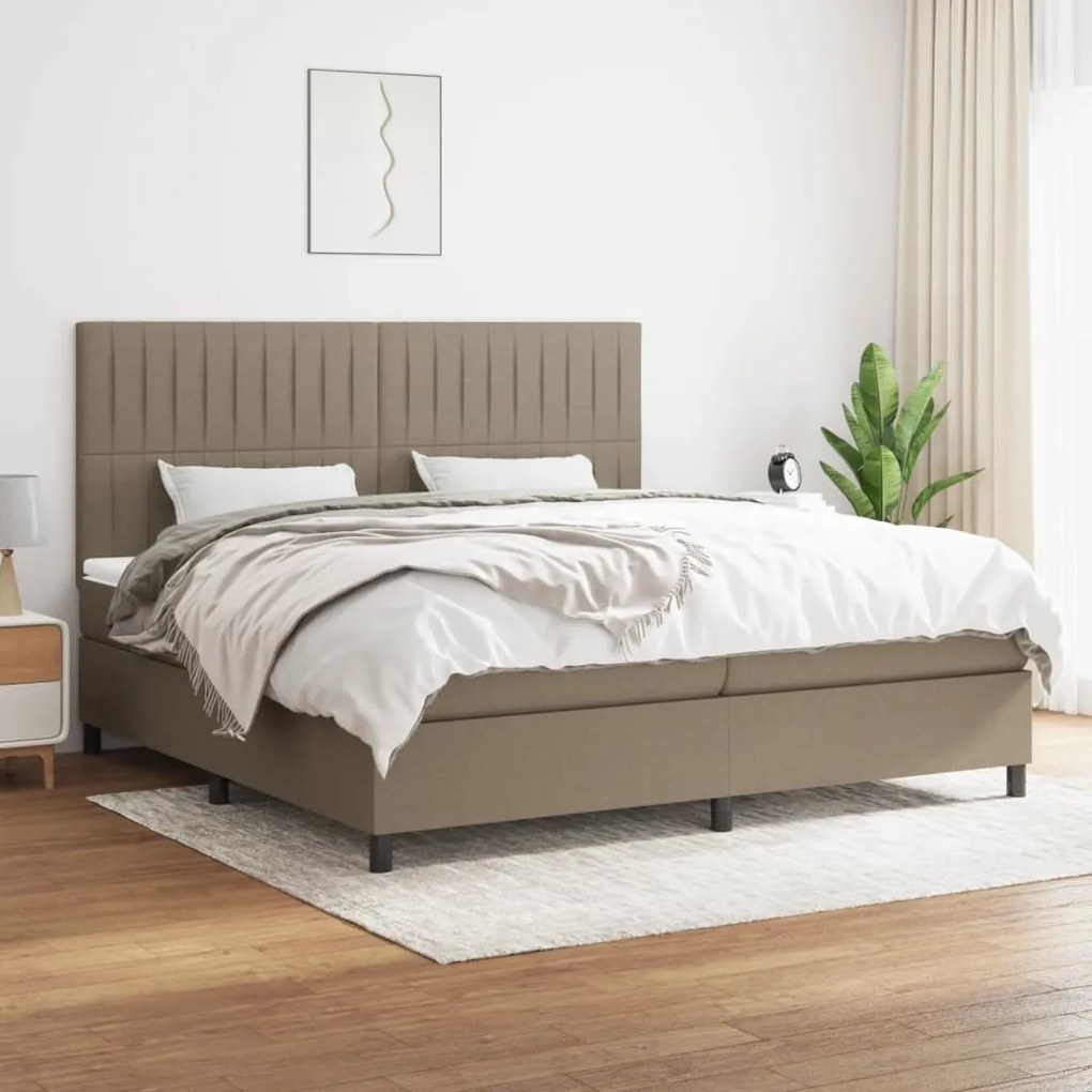 vidaXL Cama com molas/colchão 200x200 cm tecido castanho-acinzentado