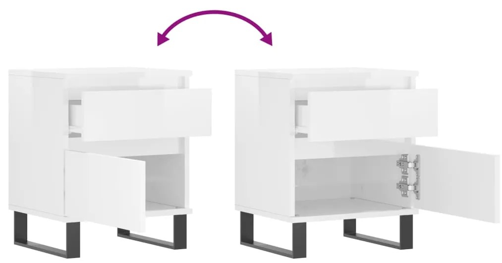 Mesa de cabeceira 2 pcs derivados de madeira branco brilhante