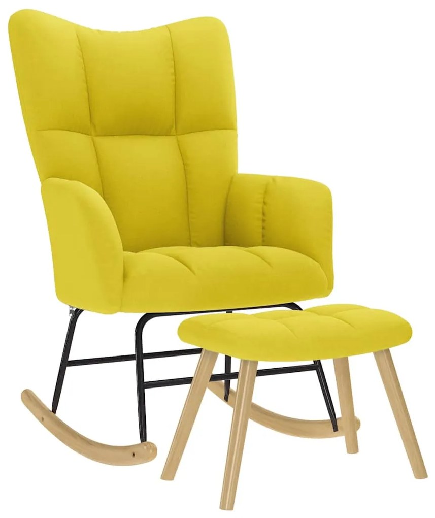 Cadeira de baloiço com banco p/ pés tecido amarelo-claro