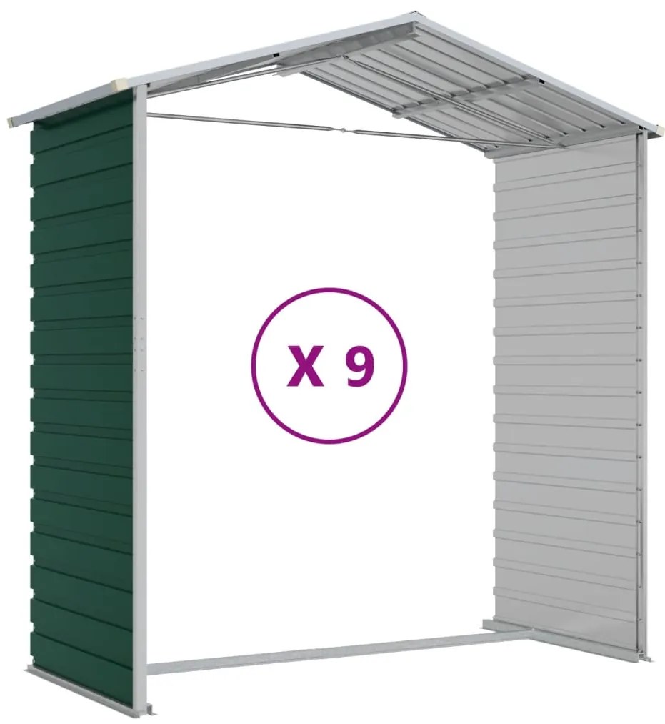 Abrigo de jardim 191x810x198 cm aço galvanizado verde