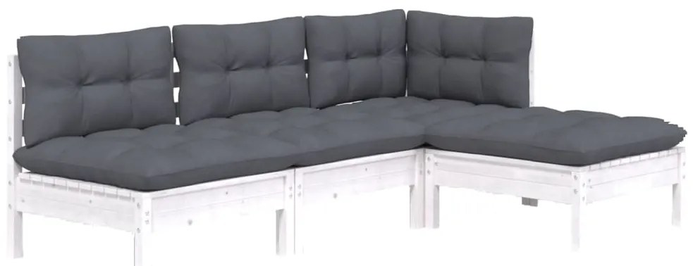 4 pcs conjunto lounge de jardim c/ almofadões pinho branco