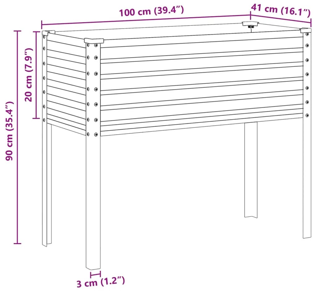 Vaso/floreira de jardim 100x41x90 cm aço galvanizado