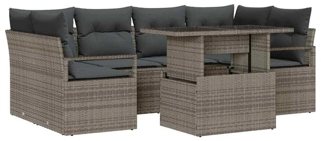Conjunto de Sofá de Jardim vidaXL de 7 Peças com Almofadas Cinza Polir