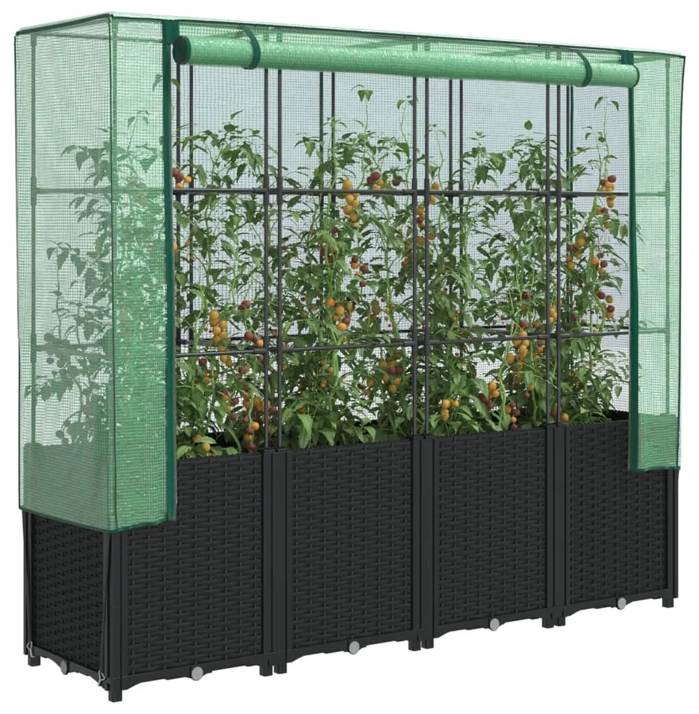 vidaXL Canteiro elevado com cobertura para estufa, estilo rattan, 160x40x153 cm
