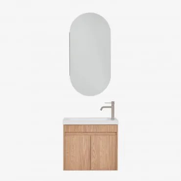 Conjunto De Móvel De Casa De Banho Suspenso Em Madeira Com Lavatório Integrado Narek Castanho Fresno & Ovalado Com Armazenamento 45x90 Cm - Sklum