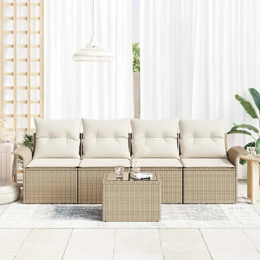Conjunto de Sofás de Jardim com Almofadas - Rattan Poly Bege.