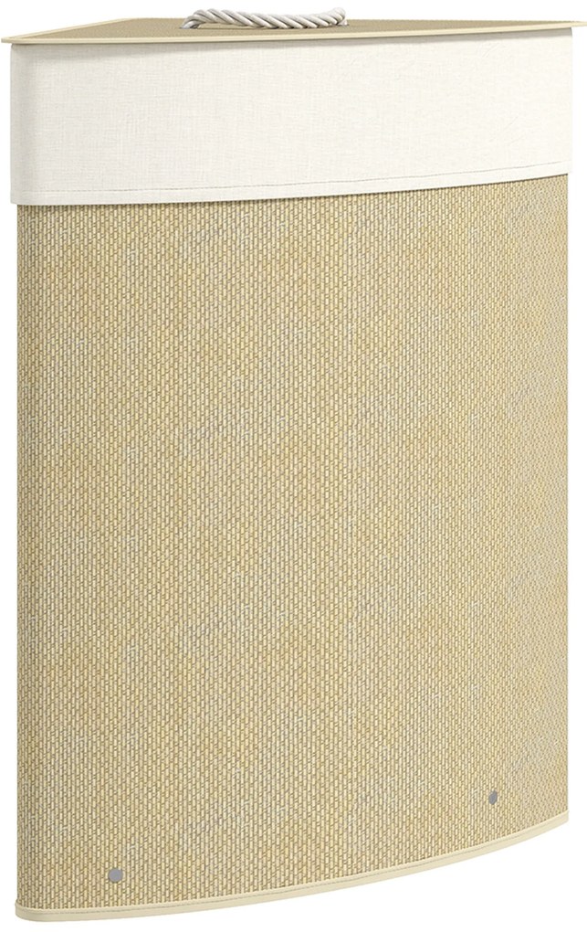 Cesto para Roupa Suja de Bambu de 55L com Tampa e Asa Saco Extraível e Lavável para Casa de Banho Quarto, 35x35x60 cm Creme