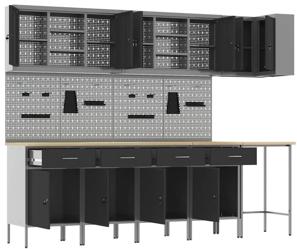 Conjunto de Armário e Painel de Ferramentas com 12 Peças vidaXL Preto