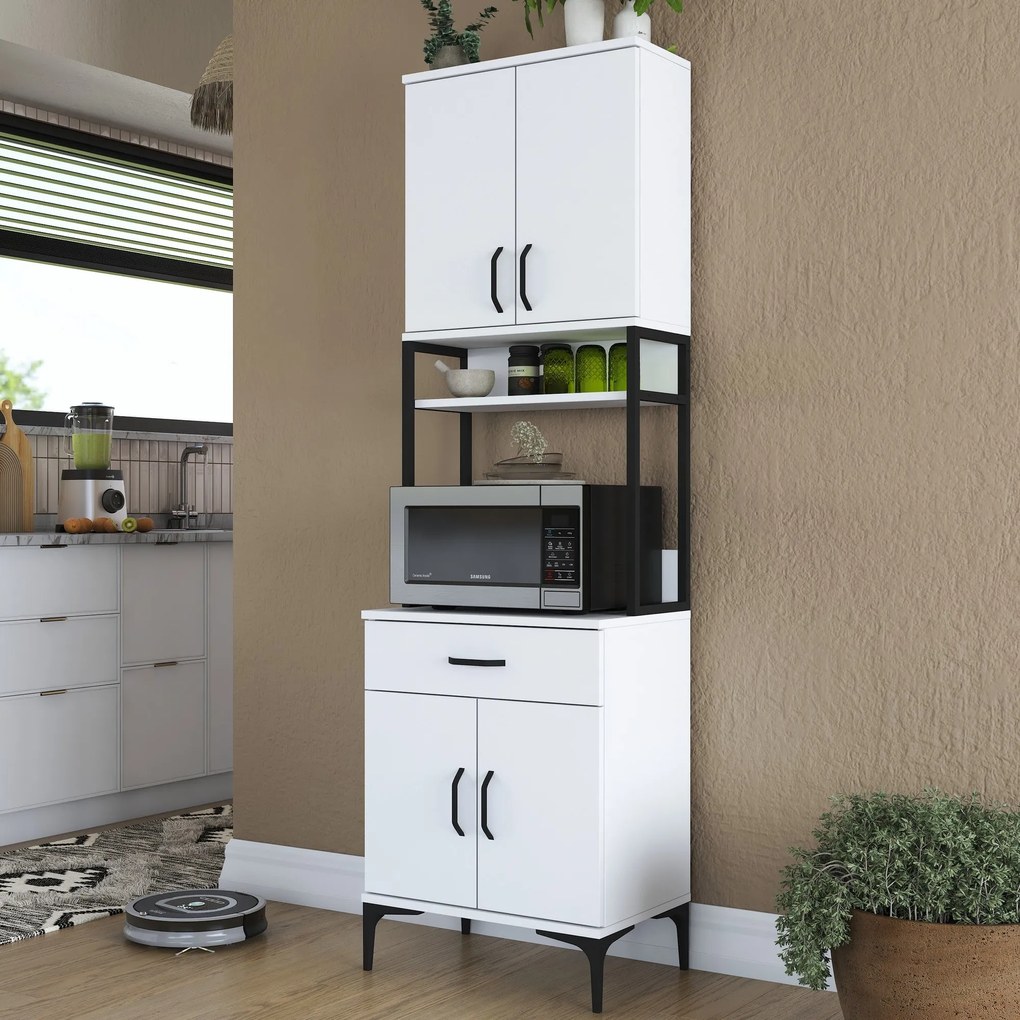 Armário Alto de Cozinha "Etna" - Branco - 60x198.6x25cm - Design Moder