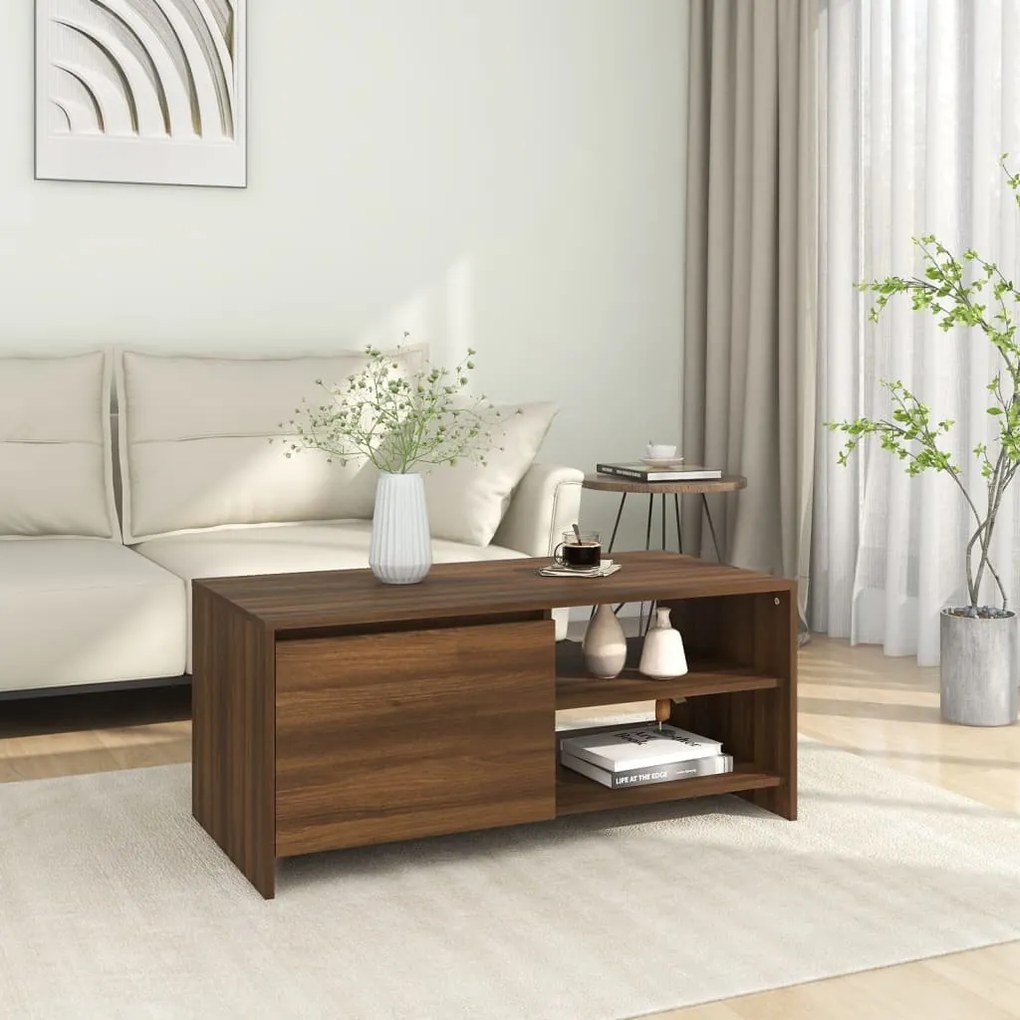 vidaXL Mesa de centro 102x50x45 cm derivados madeira carvalho castanho