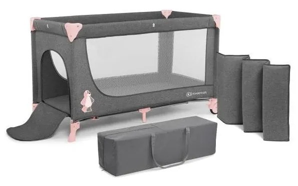 KINDERKRAFT - Berço de viagem JOY cinzento-rosa