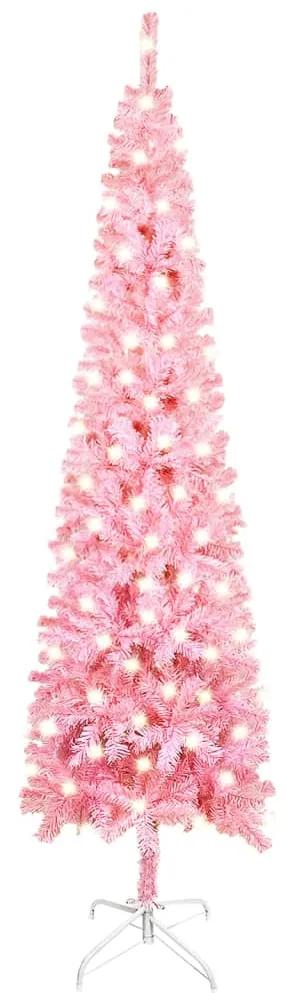 3077986 vidaXL Árvore de Natal fina com luzes LED 210 cm rosa
