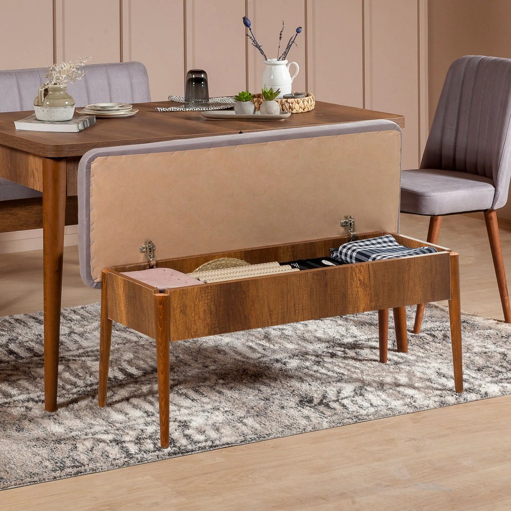 Conjunto de Mesa de Jantar Extensível e Cadeiras Vina – Nogueira – Mes
