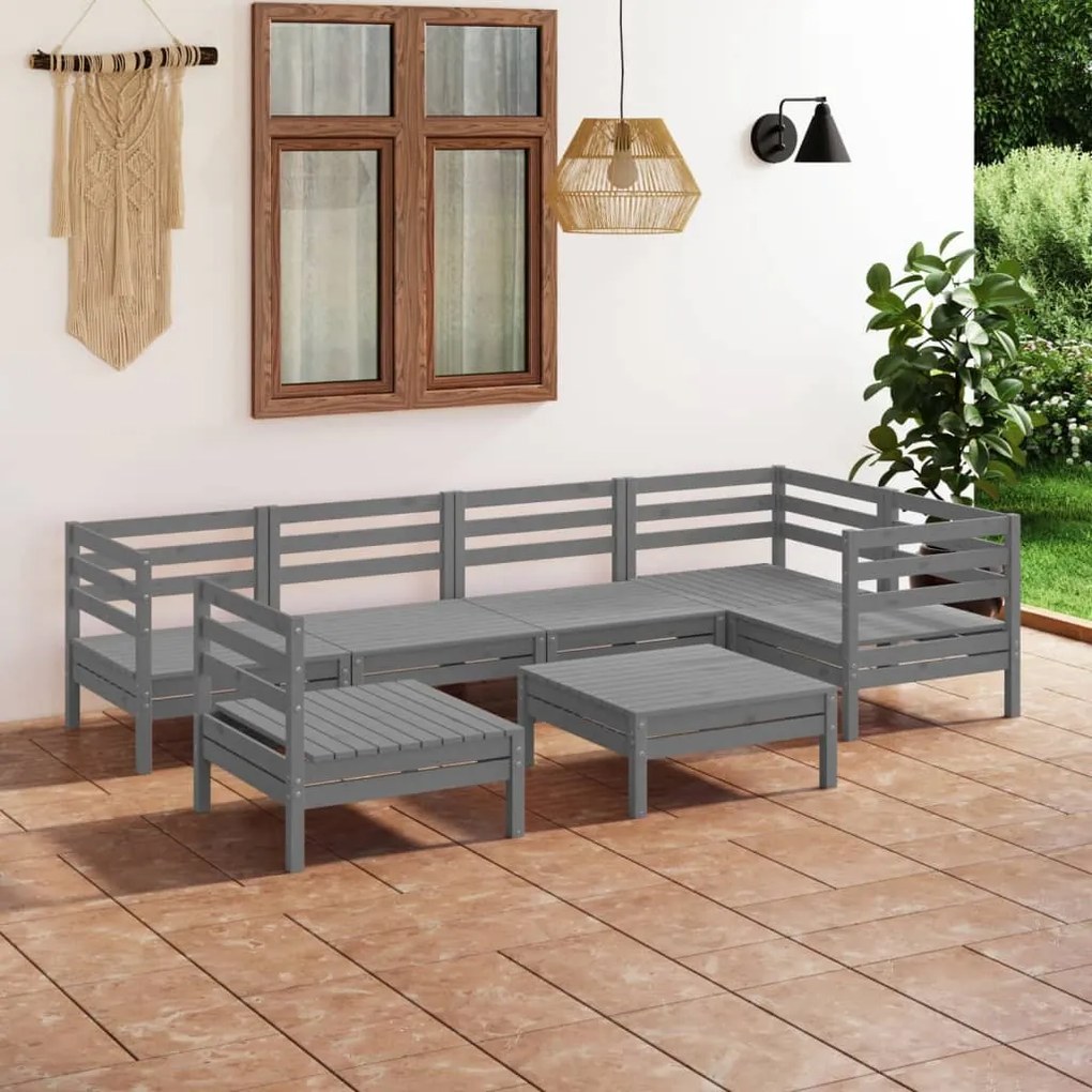 vidaXL 7 pcs conjunto lounge de jardim pinho maciço cinzento