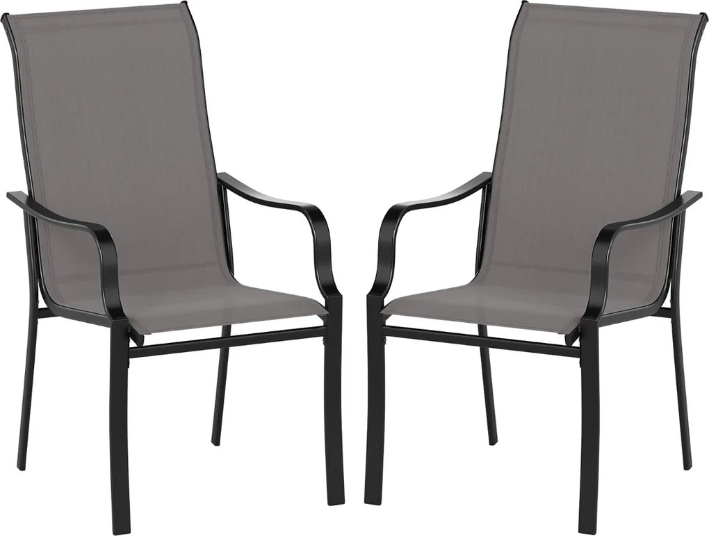 Conjunto de 2 cadeiras de jardim com encosto alto e apoios de braços com capacidade para até 150 kg 73 x 56 x 101 cm cinza