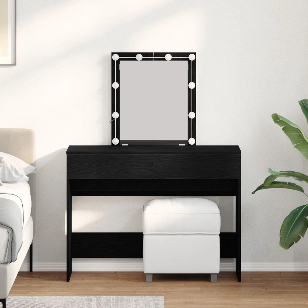Mesa de Maquiagem com Espelho e Luzes LED Madeira de Carvalho Preto