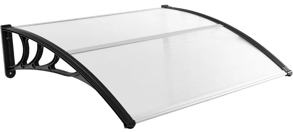 Toldo para porta de entrada Telhado exterior com proteção solar contra chuva Toldo transparente em alumínio 122x99x28cm Preto