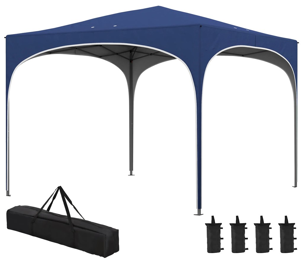Outsunny Tenda Dobrável 3x3 cm Tenda de Jardim com Altura Ajustável Bolsa de Transporte Tecido Anti-UV e Sacos de Areia Azul Escuro | Aosom Portugal
