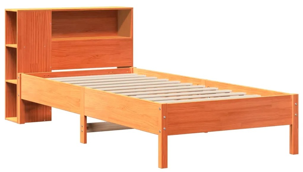 Cama com estante sem colchão 90x190cm pinho maciço castanho-mel