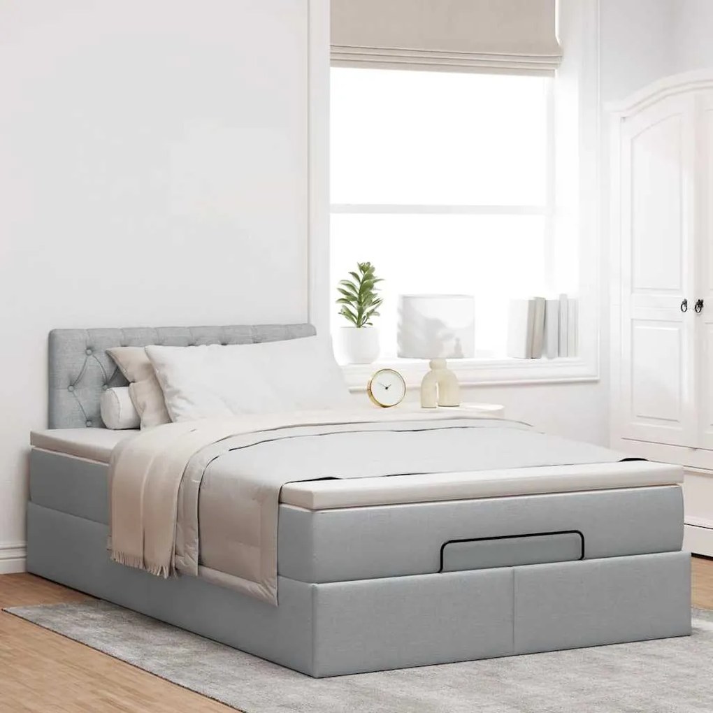 Cama otomana com colchão 120x190 cm tecido cinzento claro