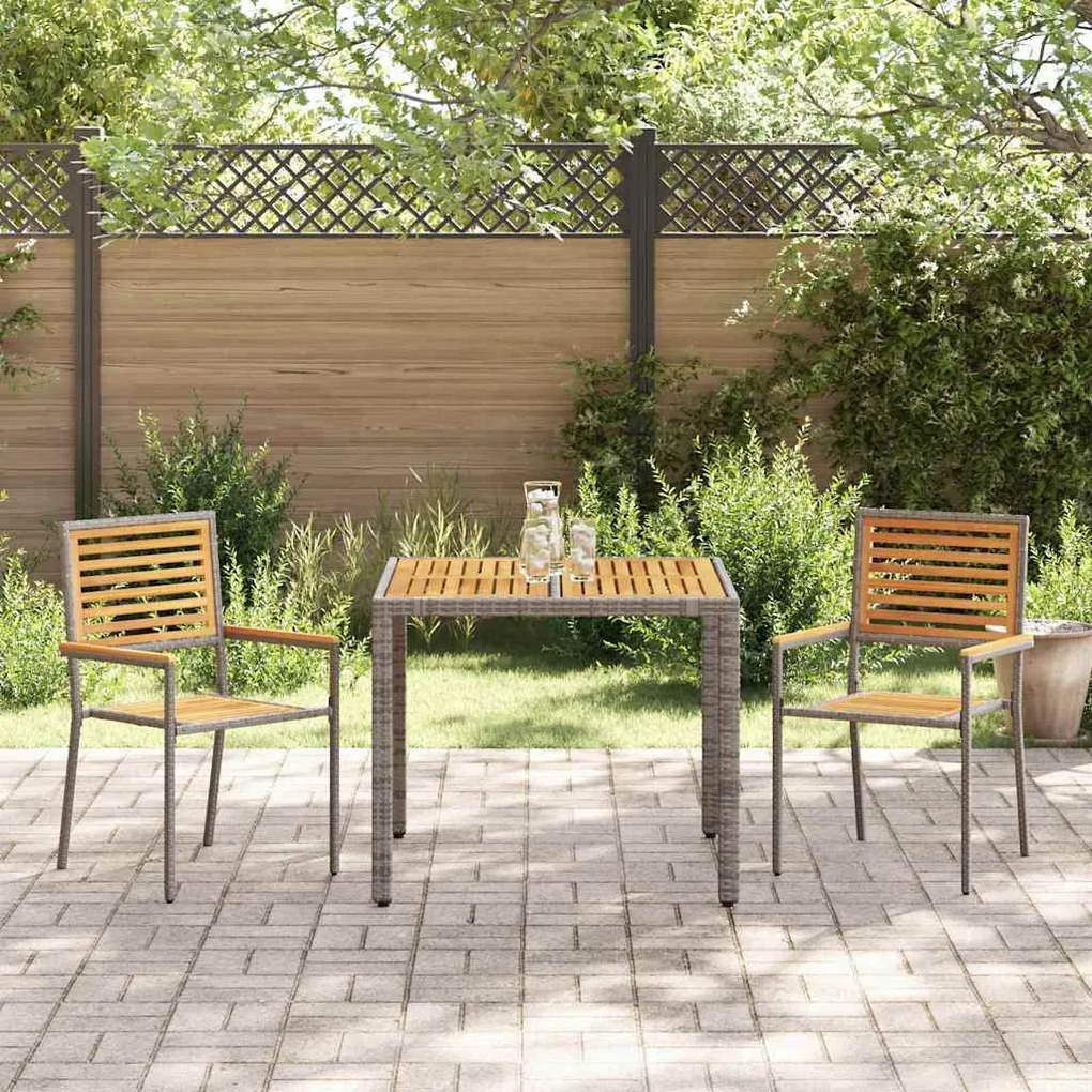 Conjunto de Jantar de Jardim 3 Peças Cinza Rattan Sintético Acácia