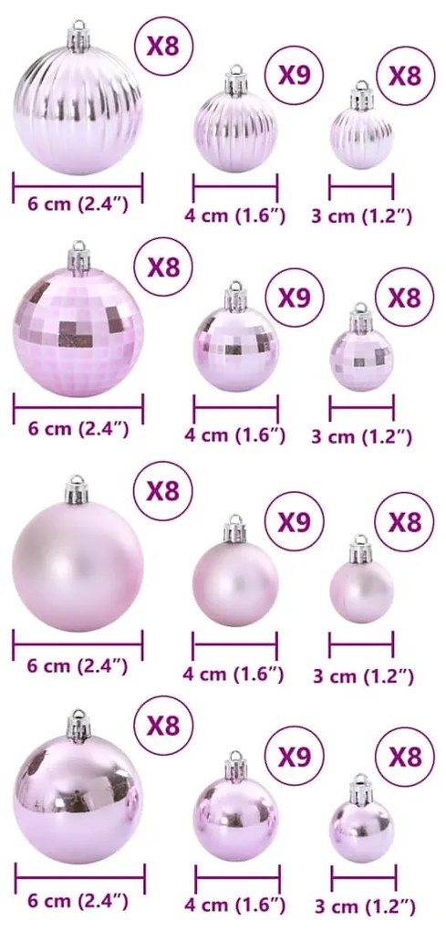 Enfeites de Natal 100 pcs Ø3/4/6 cm rosa