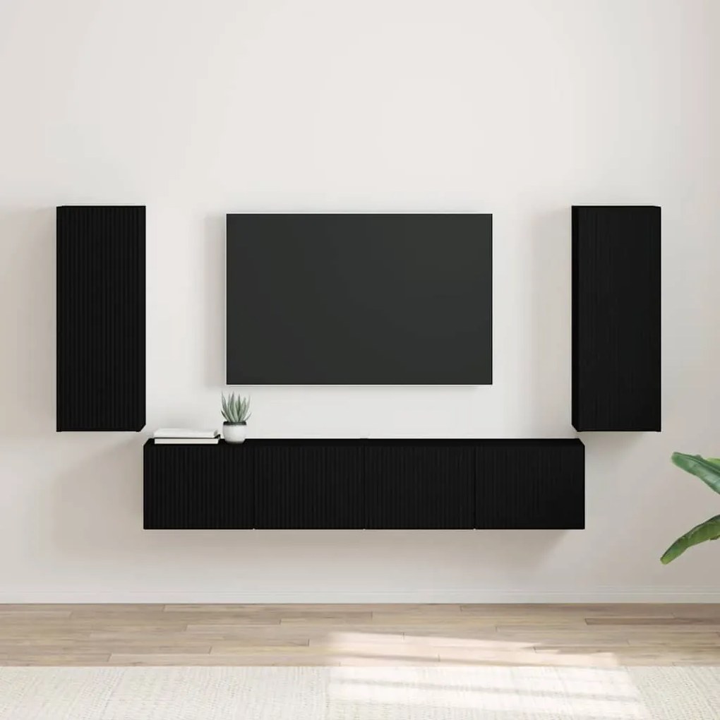 vidaXL Armário de TV de Parede 2 pcs Preto 30 x 31 x 80 cm