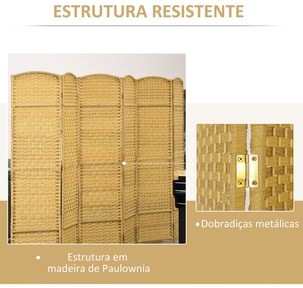 Biombo Dobrável de 6 Painéis Divisor de Ambientes 270x180 cm Ecrã de Privacidade de Polipropileno Madeira